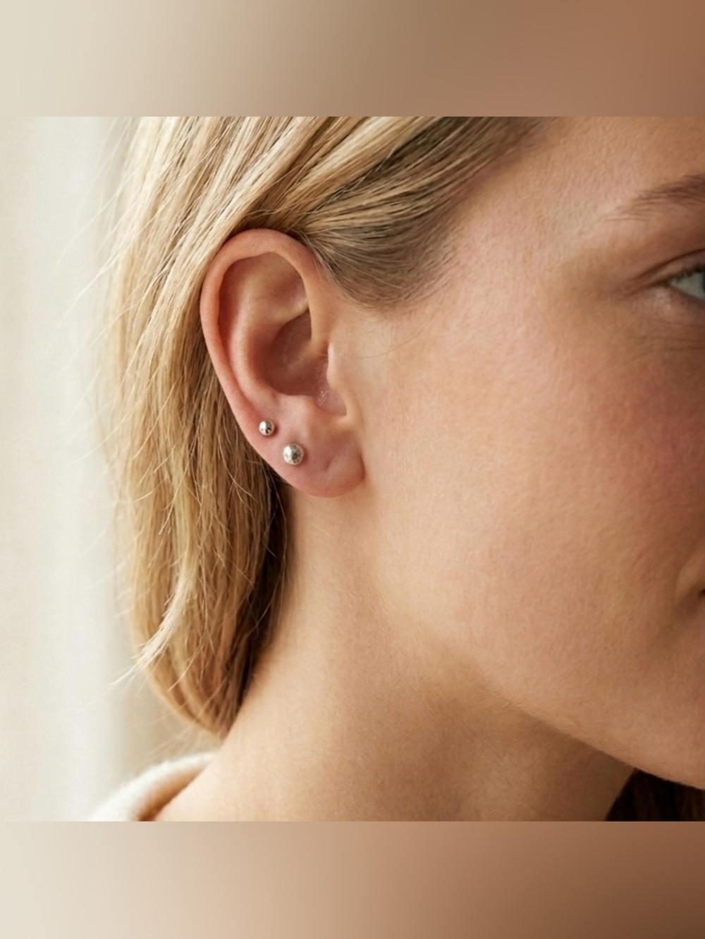 Silver Tone Ball Stud Earrings Two Sizes Set Minimalist Jewelry Accessory